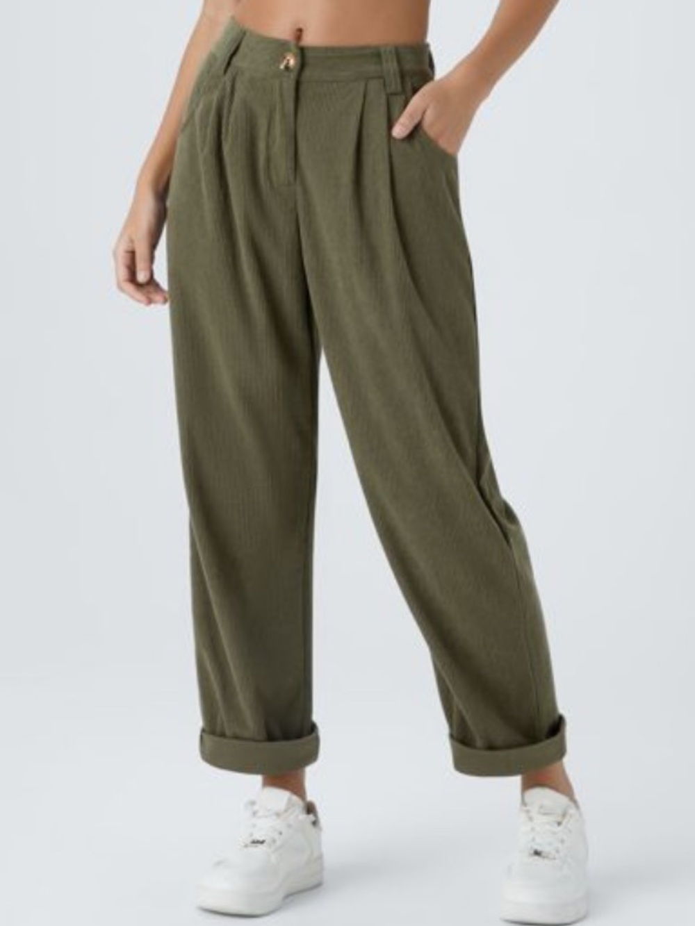 HALARA Relaxed Straight-Leg Corduroy Pants in Olive Green, sz Lg, NWOT
